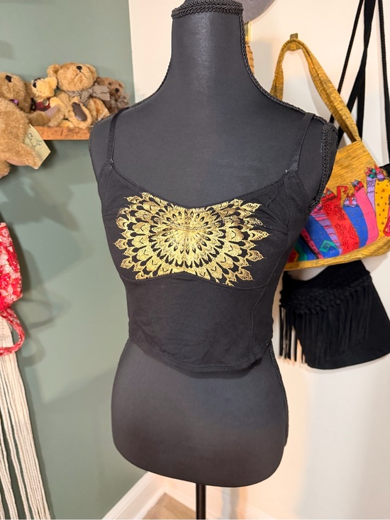Free People Tops - Free People Intimately Black Graphic Bralette/Crop Top Womens Size Large Boho
